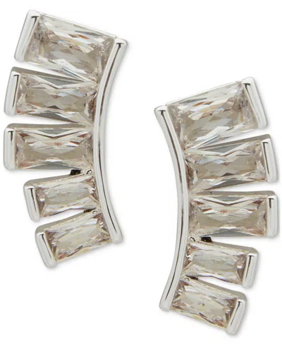Anne Klein Silver-tone Baguette Cubic Zirconia Drop Earrings In Metallic