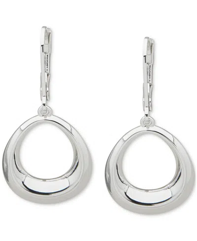 Anne Klein Silver-tone Bevel Oval Drop Leverback Earrings