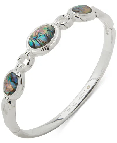 Anne Klein Silver-tone Blue Abalone Stone Hinge Bracelet In Metallic