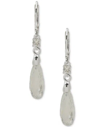 Anne Klein Silver-tone Briolette Cubic Zirconia Drop Earrings In Transparent