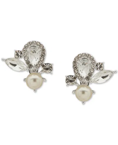Anne Klein Silver-tone Crystal & Imitation Pearl Cluster Stud Clip On Earrings