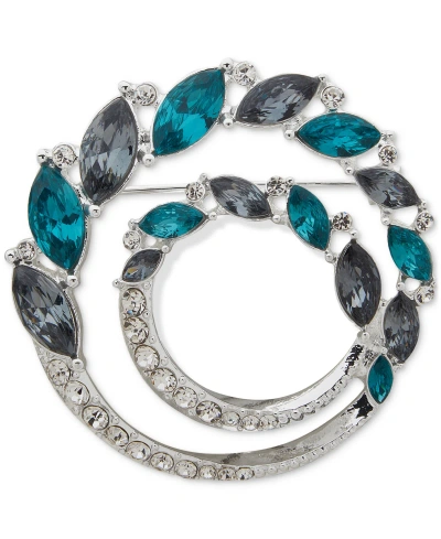 Anne Klein Silver-tone Crystal & Stone Double Circle Pin In Multi