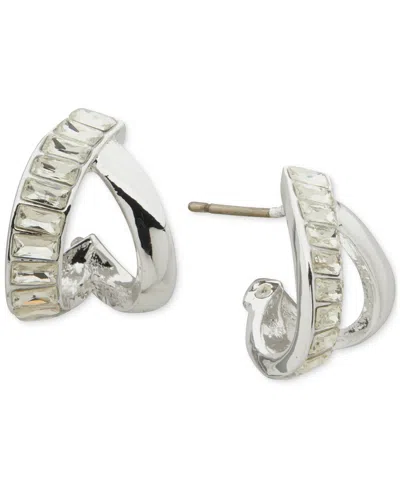 Anne Klein Silver-tone Crystal Baguette Button Earrings