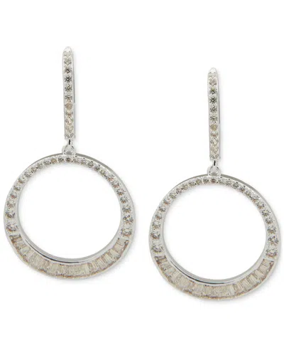 Anne Klein Silver-tone Crystal Baguette Orbital Earrings In Crystal,silver
