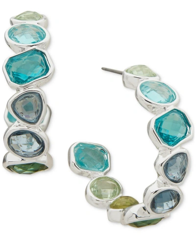Anne Klein Silver-tone Crystal Bezel Set C Hoop Earrings In Multi