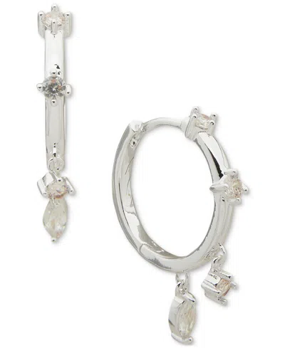 Anne Klein Silver-tone Crystal Charm Hoop Earrings