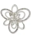 Anne Klein Silver-tone Crystal Cluster Flower Pin In Crystal