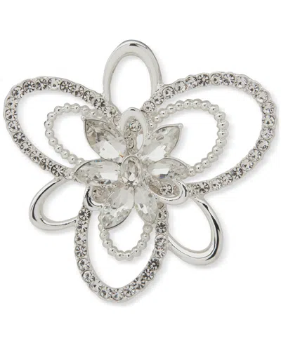 Anne Klein Silver-tone Crystal Cluster Flower Pin In Metallic