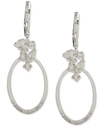 Anne Klein Silver-tone Crystal Cluster Stone Oval Drop Earrings