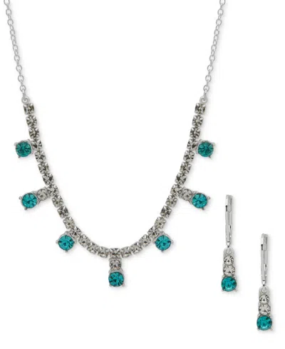 Anne Klein Silver-tone Crystal Cup Chain Frontal Necklace & Earrings Set In Blue
