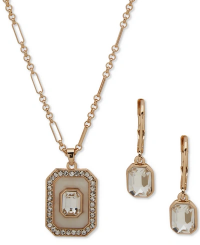 Anne Klein Silver-tone Crystal Emerald-cut Pendant Necklace & Earrings Set