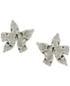 Anne Klein Silver-tone Crystal Flower Stud Earrings In Crystal,silver