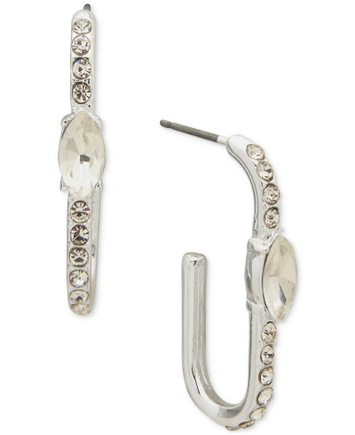 Anne Klein Silver-tone Crystal Navette C Hoop Earrings