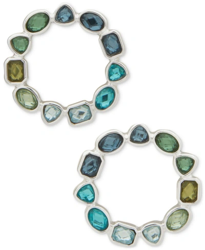 Anne Klein Silver-tone Crystal Open Circle Earrings In Multi