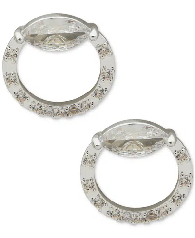 Anne Klein Silver-tone Crystal Open Circle Stud Earrings