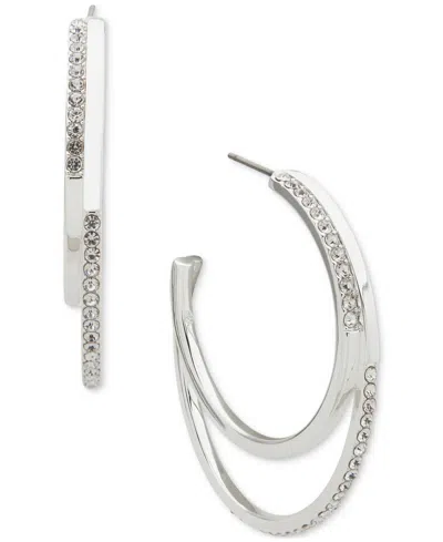 Anne Klein Silver-tone Crystal Pave Double Medium Hoop Earrings, 1.39"
