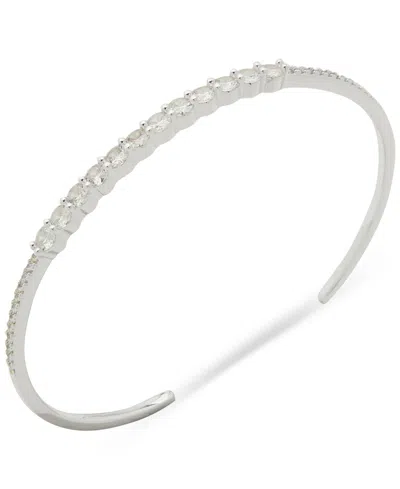 Anne Klein Silver-tone Crystal Stone Thin Cuff Bracelet