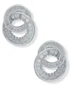 Anne Klein Silver-tone Cubic Zirconia Double Circle Button Earrings In Crystal
