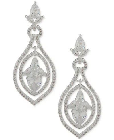 Anne Klein Silver-tone Cubic Zirconia Drop Earrings In Transparent