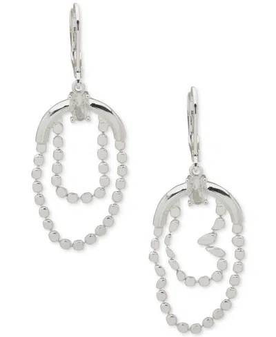 Anne Klein Silver-tone Double Flat Chain Cubic Zirconia Drop Earrings In Transparent
