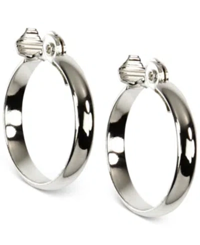 Anne Klein Silver-tone E-z Comfort Clip 1 1/4" Wide Hoop Earrings
