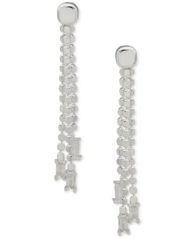 Anne Klein Silver-tone Flat Chain Cubic Zirconia Drop Earrings