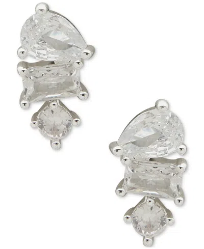Anne Klein Silver-tone Mixed Cut Crystal Stud Earrings