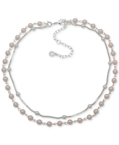 Anne Klein Silver-tone Multi-row Convertible Necklace, 16" & 17" In Pink