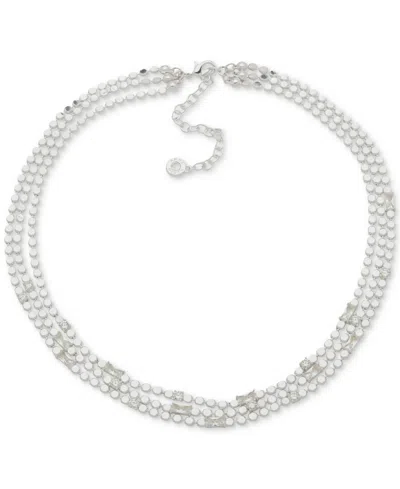 Anne Klein Silver-tone Multi Row Cubic Zirconia Chain Baguette Necklace, 19-1/2" + 3" Extender In Transparent
