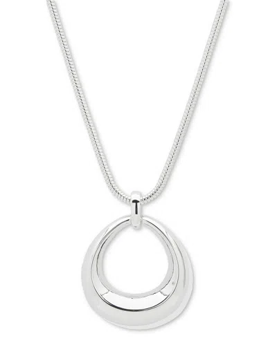 Anne Klein Silver-tone Open Puffy Oval Pendant Necklace, 16"+ 3" Extender