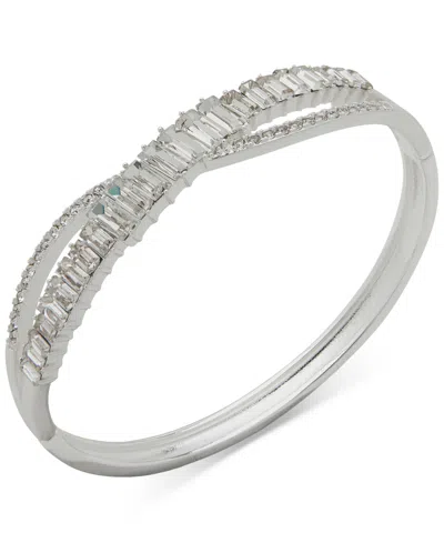 Anne Klein Silver-tone Pave & Baguette Crystal Bangle Bracelet In Crystal Wh