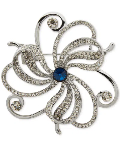 Anne Klein Silver-tone Pave & Color Crystal Elegant Flower Pin In Metallic