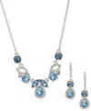 Anne Klein Silver-tone Pave & Color Stone Statement Necklace & Drop Earrings Set In Blue
