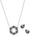 Anne Klein Silver-tone Pave & Stone Pendant Necklace & Stud Earrings Set In Purple