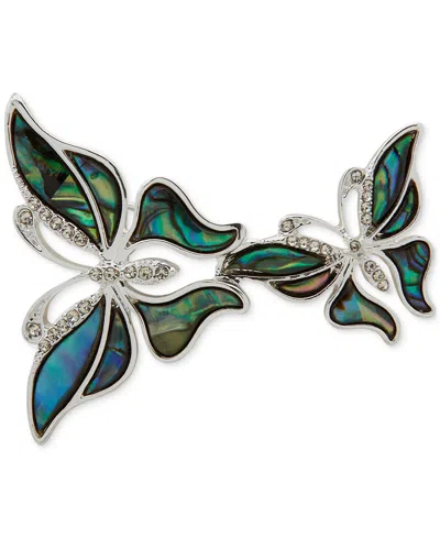 Anne Klein Silver-tone Pave Color Double Butterfly Pin In Abalone