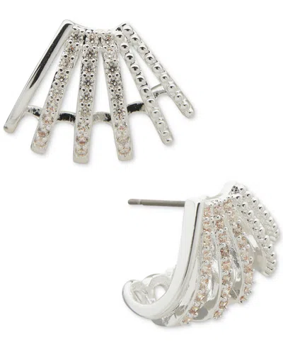 Anne Klein Silver-tone Pave Crystal Fan Button Earrings