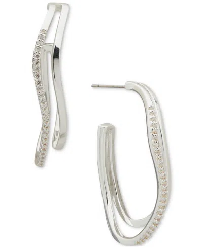Anne Klein Silver-tone Pave Double-row Open Hoop Earrings In Metallic