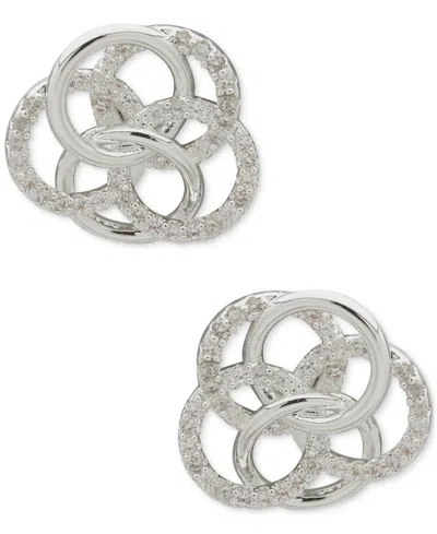 Anne Klein Silver-tone Pave Interlocking Ring Stud Earrings In Transparent