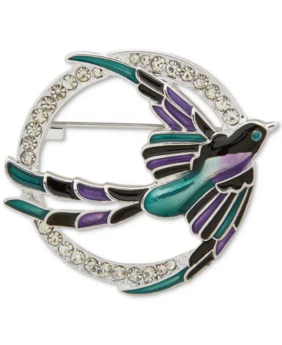 Anne Klein Silver-tone Pave Multicolor Flying Bird Pin