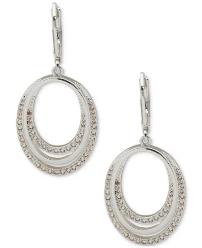 Anne Klein Silver-tone Pave Open Oval Drop Earrings In Crystal