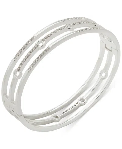 Anne Klein Silver-tone Pave Triple-row Bangle Bracelet In Crystal