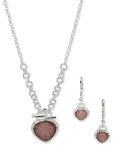 Anne Klein Silver-tone Pear-shape Stone Pendant Necklace & Drop Earrings Set