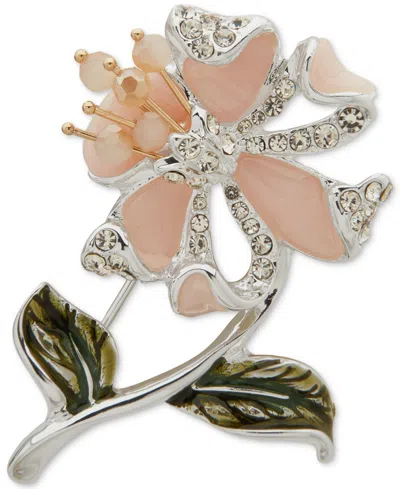 Anne Klein Silver-tone Pink Crystal Flower Pin