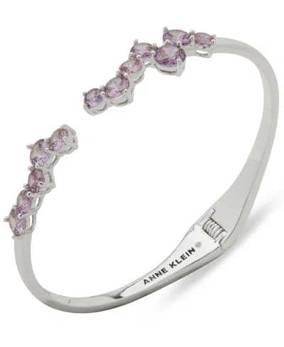 Anne Klein Silver-tone Purple Stone Cluster Cuff Bracelet