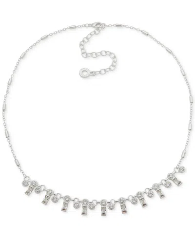Anne Klein Silver-tone Round & Baguette Cubic Zirconia Statement Necklace, 16" + 3" Extender In Crystal
