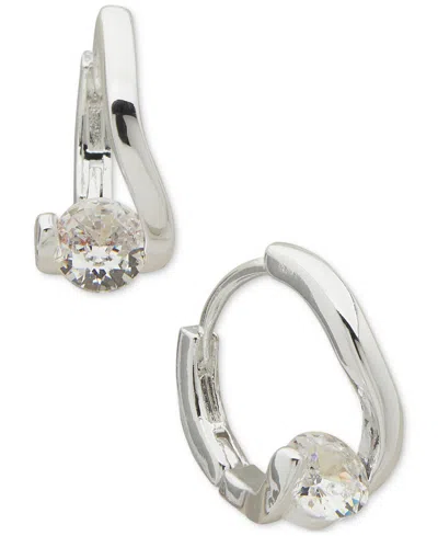 Anne Klein Silver-tone Small Crystal Huggie Hoop Earrings, 0.5"