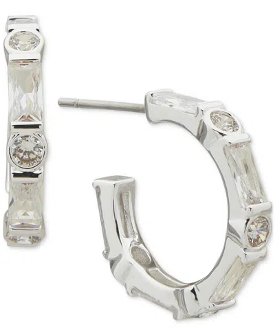 Anne Klein Silver-tone Small Cubic Zirconia C-hoop Earrings, 0.67" In Crystal