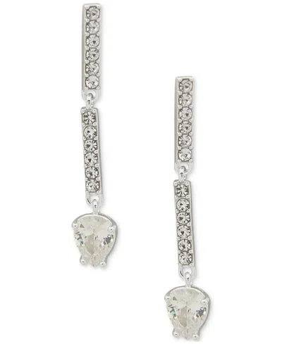 Anne Klein Silver-tone Stone & Crystal Bar Pear Linear Drop Earrings