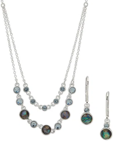 Anne Klein Silver-tone Stone Layered Statement Necklace & Drop Earrings Set In Green