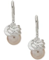 ANNE KLEIN SILVER-TONE TWISTED TOP COLOR IMITATION PEARL DROP EARRINGS